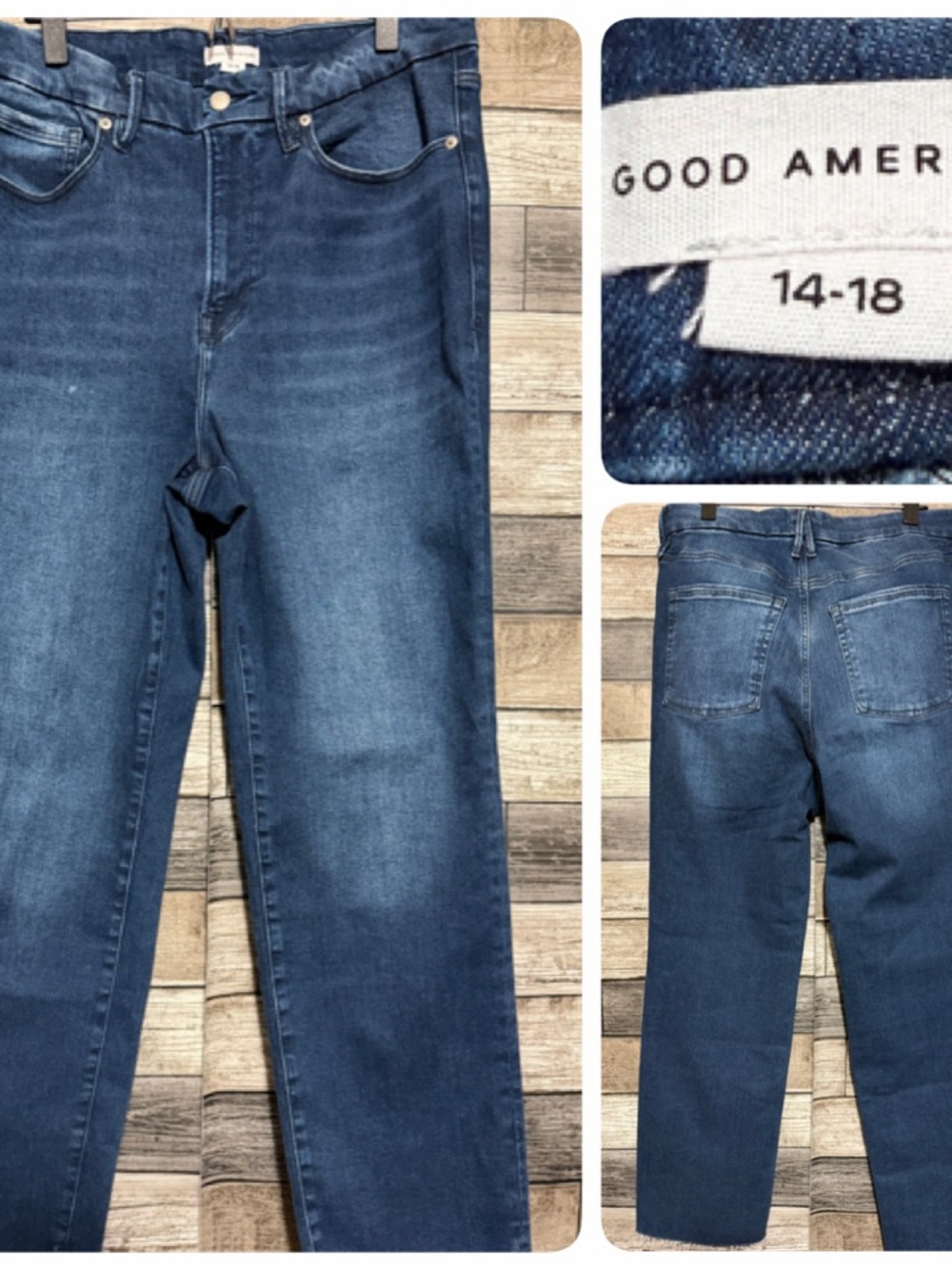Good American Always Fits Good Classic Jeans Women’s 14-18 Blue Raw Hem